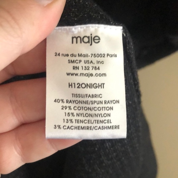 Maje Black V-Neck Cinched Waist Metallic Sweater Dress - Picture 3 of 9